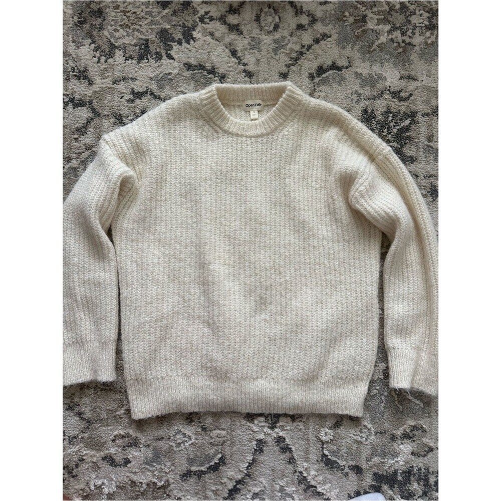 Open Edit Oversize Fuzzy Crewneck Sweater Small